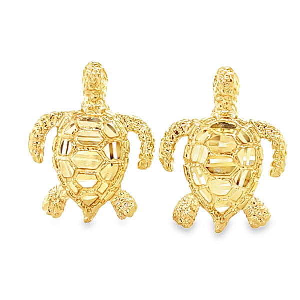 14K Yellow Gold Diamond-Cut Turtle Stud Earrings | Whimsical Fine Gold Jewelry Classic Creations In Diamonds & Gold Venice, FL