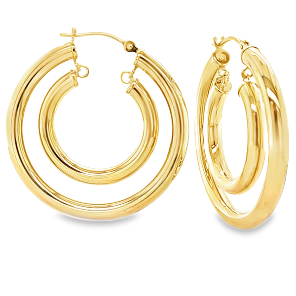 14K Yellow Gold Double Hoop Earrings | Elegant Layered Gold Earrings Classic Creations In Diamonds & Gold Venice, FL