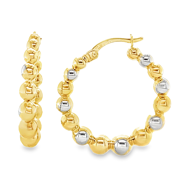 14K Yellow Gold Graduated Beaded Hoop Earrings | Elegant Gold Hoops Classic Creations In Diamonds & Gold Venice, FL