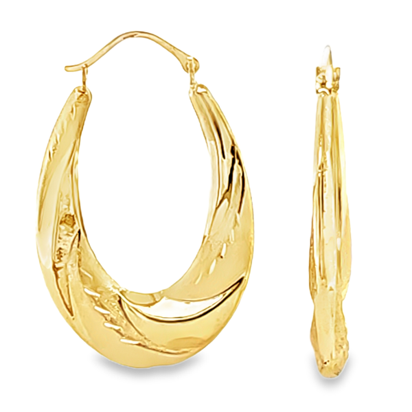 14K Yellow Gold Elongated Hoop Earrings 32mm | 4mm Wide | 1.0 DWT Classic Creations In Diamonds & Gold Venice, FL