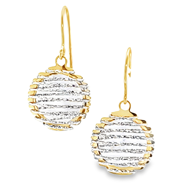 14K Two-Tone Wrapped Dangle Shepherd Hook Earrings | 1.1 DWT Classic Creations In Diamonds & Gold Venice, FL