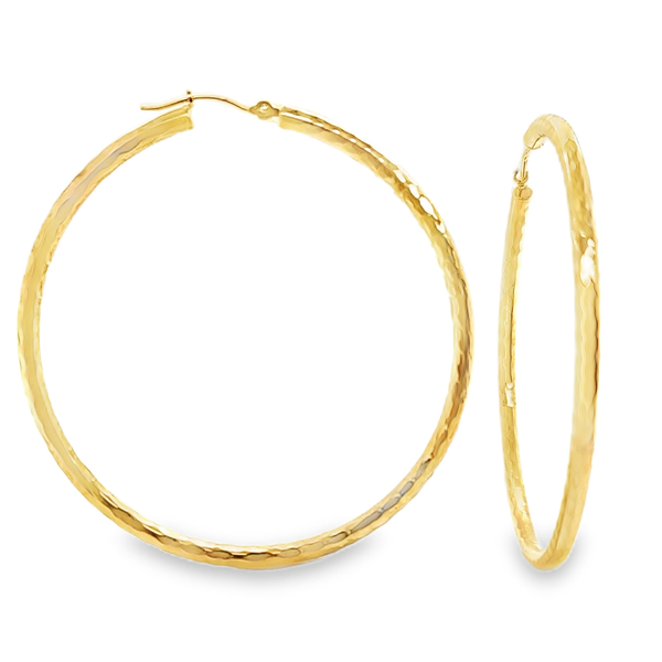 14K Yellow Gold Diamond-Cut Large Hoop Earrings 50mm | 3mm Wide | 1.6 DWT Classic Creations In Diamonds & Gold Venice, FL