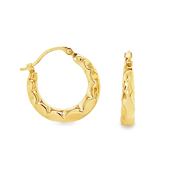 14K Yellow Gold Textured Hoop Earrings 16mm | 3mm Wide | 0.7 DWT Classic Creations In Diamonds & Gold Venice, FL