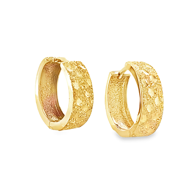 14K Yellow Gold Diamond-Dusted Textured Wide Huggie Earrings | 1.7 DWT Classic Creations In Diamonds & Gold Venice, FL