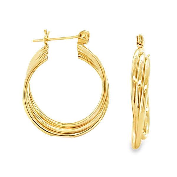 14K Yellow Gold Three-Row Twist Tube Hoop Earrings | 1.3 DWT Classic Creations In Diamonds & Gold Venice, FL