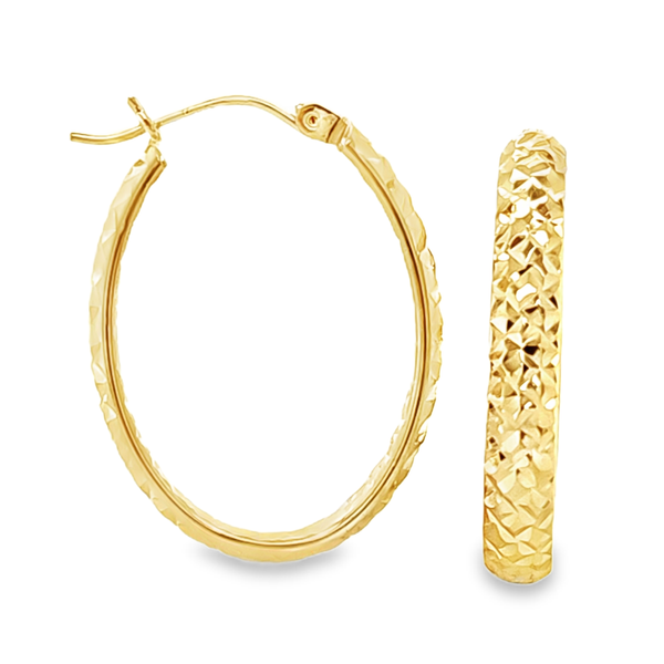14K Yellow Gold Diamond-Cut Oval Hoop Earrings 26mm | 4mm Wide | 1.7 DWT Classic Creations In Diamonds & Gold Venice, FL