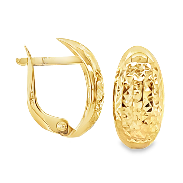 14K Yellow Gold Diamond-Cut Leverback Huggie Hoop Earrings | 1.1 DWT Classic Creations In Diamonds & Gold Venice, FL