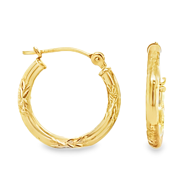 14K Yellow Gold Diamond-Cut Hoop Earrings 15mm | 1.8mm Wide | 0.4 DWT Classic Creations In Diamonds & Gold Venice, FL