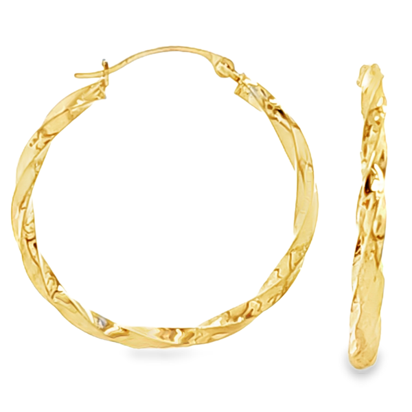 10K Yellow Gold 2mm x 25mm Diamond Cut Twisted Hoop Earrings Classic Creations In Diamonds & Gold Venice, FL