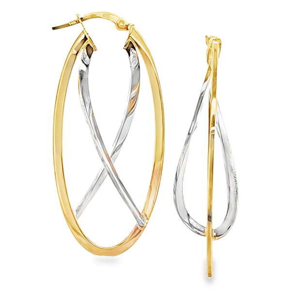 14K Two-Tone Gold Crossover Elongated Polished Hoop Earrings Classic Creations In Diamonds & Gold Venice, FL