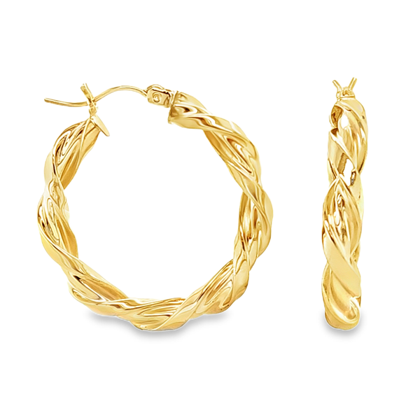 14K Yellow Gold 4mm x 27mm Twisted Hoop Earrings Classic Creations In Diamonds & Gold Venice, FL