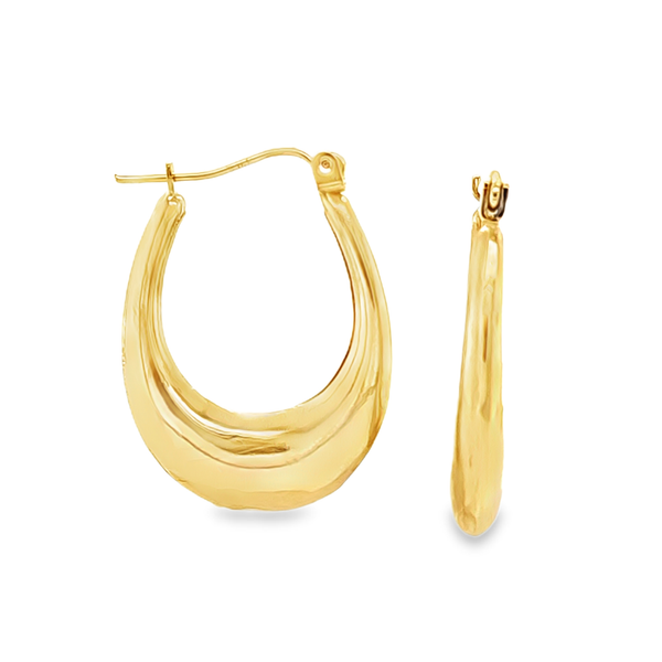 14K Yellow Gold Sculpted Tapered Hoop Earrings 3.75mm x 24mm Classic Creations In Diamonds & Gold Venice, FL
