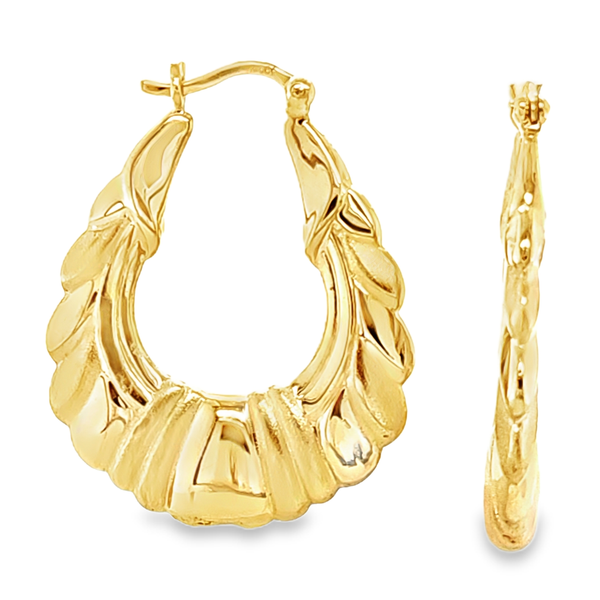 14K Yellow Gold Textured Scalloped Hoop Earrings Classic Creations In Diamonds & Gold Venice, FL