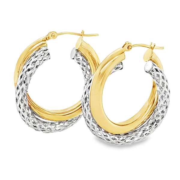 14K Two Tone Gold Polished and Textured Hoop Earrings Classic Creations In Diamonds & Gold Venice, FL