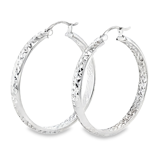 14K White Gold Diamond Cut Hoop Earrings 3.75mm x 32mm Classic Creations In Diamonds & Gold Venice, FL