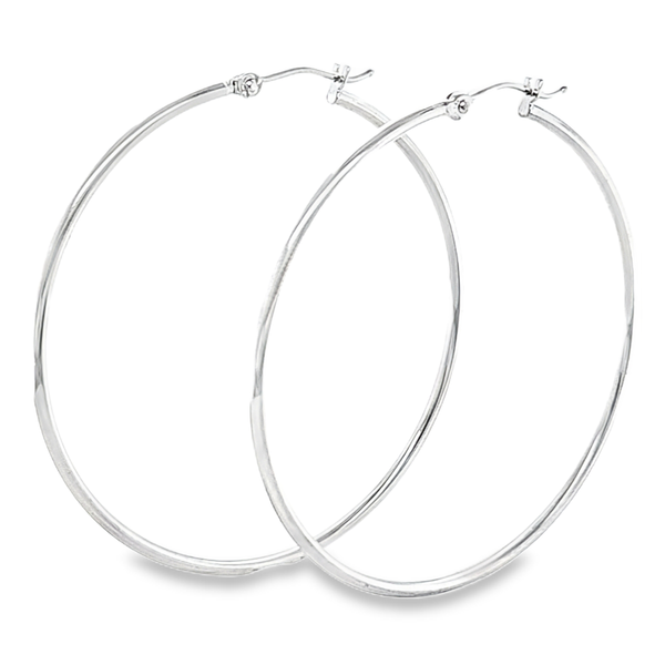 14K White Gold Hoop Earrings 1.5mm x 45mm Classic Creations In Diamonds & Gold Venice, FL