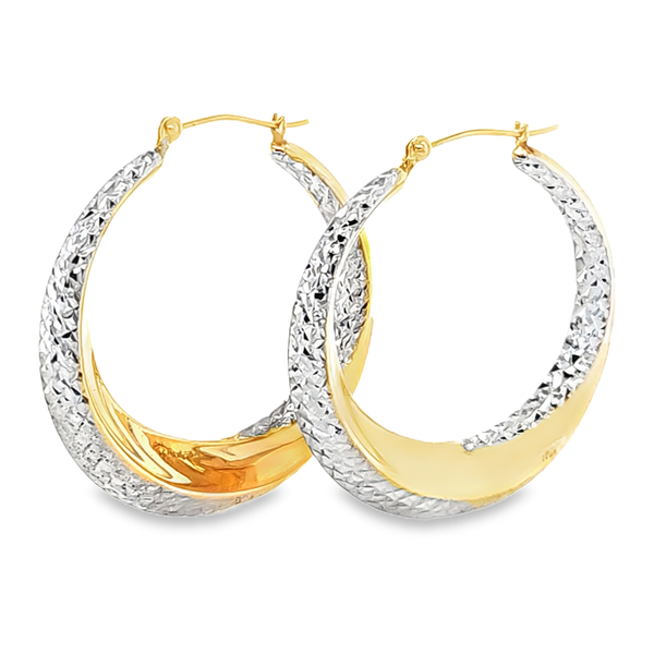 14K Two Tone Gold Diamond Cut and Textured Hoop Earrings Classic Creations In Diamonds & Gold Venice, FL