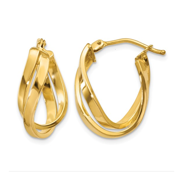 10K Yellow Gold Double Abstract Ribbon Twisted Hoop Earrings Classic Creations In Diamonds & Gold Venice, FL