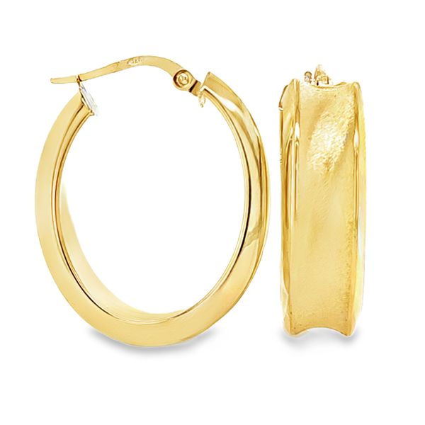 18K Yellow Gold Brushed Hoop Earrings 7.3mm x 26mm Classic Creations In Diamonds & Gold Venice, FL