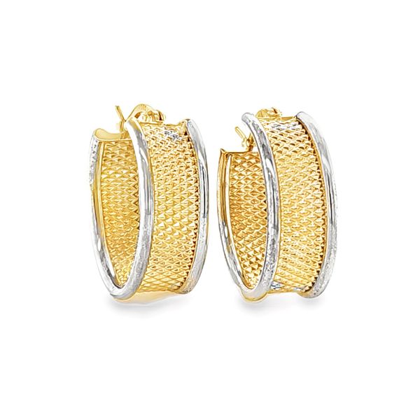 14K Two Tone Gold Oval Hoop Earrings 7.7mm x 21mm Classic Creations In Diamonds & Gold Venice, FL