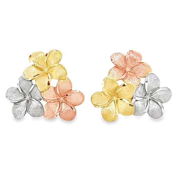 14K Tri Color Gold Flower Cluster Stud Earrings Classic Creations In Diamonds & Gold Venice, FL