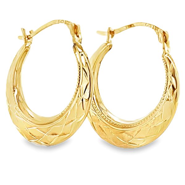 14K Yellow Gold Textured Hoop Earrings 2.3mm x 17mm Classic Creations In Diamonds & Gold Venice, FL