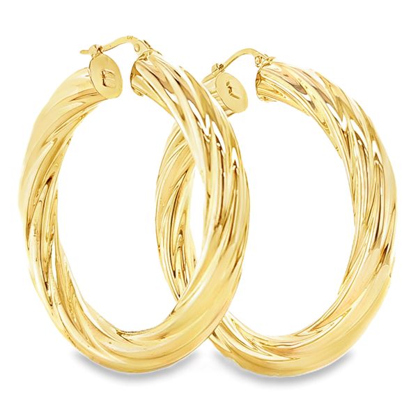 14K Yellow Gold Twisted Hoop Earrings 5.7mm x 40mm Classic Creations In Diamonds & Gold Venice, FL