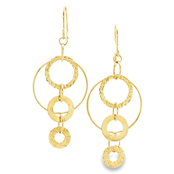 14K Yellow Gold Cascading Circle Textured Drop Earrings Classic Creations In Diamonds & Gold Venice, FL