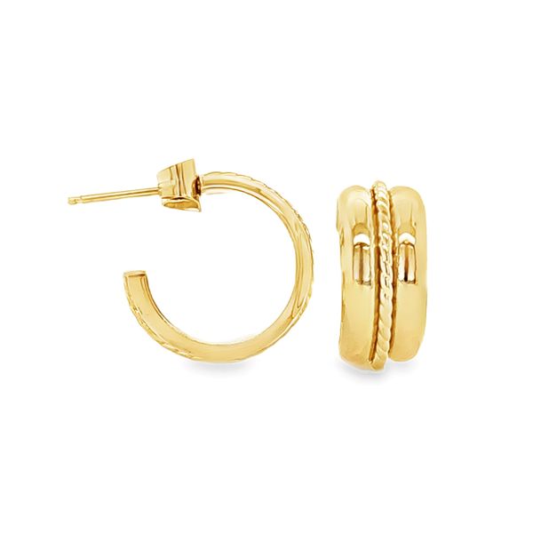 14K Yellow Gold Hoop Earrings with Textured Center Band Classic Creations In Diamonds & Gold Venice, FL