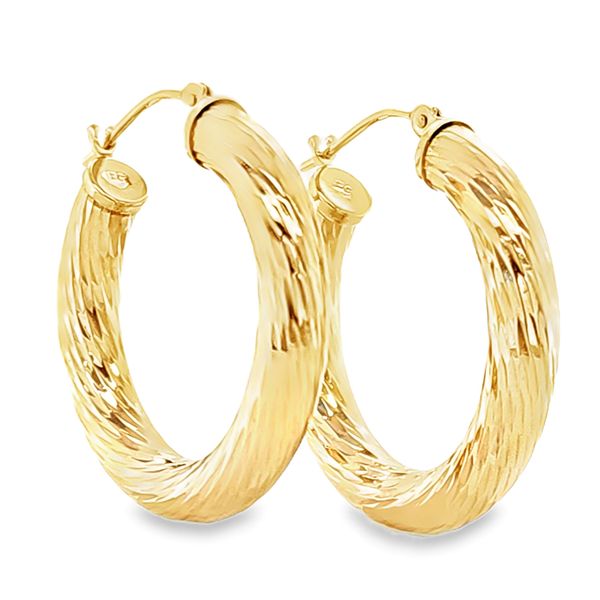 14K Yellow Gold Twisted Hoop Earrings 4mm x 25mm Classic Creations In Diamonds & Gold Venice, FL
