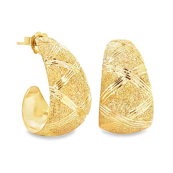 14K Yellow Gold Wide Textured Hoop Earrings Classic Creations In Diamonds & Gold Venice, FL