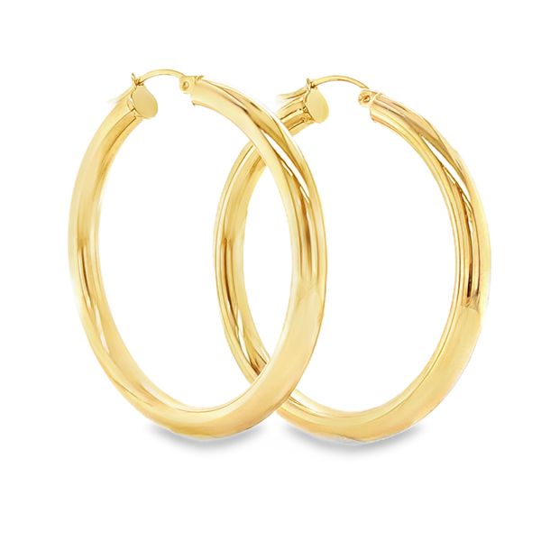 14K Yellow Gold Hoop Earrings 4mm x 38mm Classic Creations In Diamonds & Gold Venice, FL