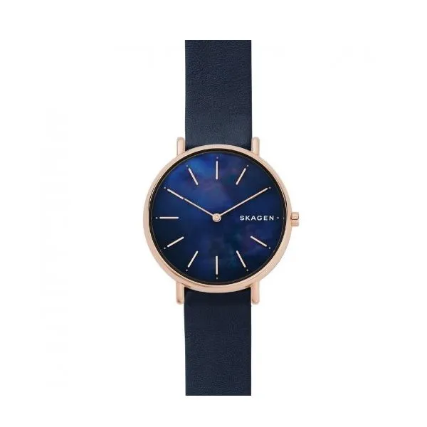 Skagen Women’s Navy Leather Mother Of Pearl Bezel Classic Creations In Diamonds & Gold Venice, FL