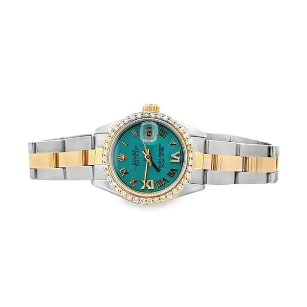 26mm 18K/SS Rolex DateJust Tiffany Blue Roman Numeral Diamond Dial Diamond Bezel Classic Creations In Diamonds & Gold Venice, FL