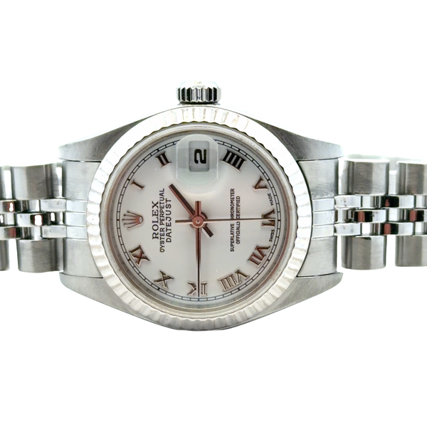 Pre-Owned Rolex Datejust 26mm Ref 79174 White Roman Dial 18KWG Bezel Jubilee Watch | 2003 Image 3 Classic Creations In Diamonds & Gold Venice, FL