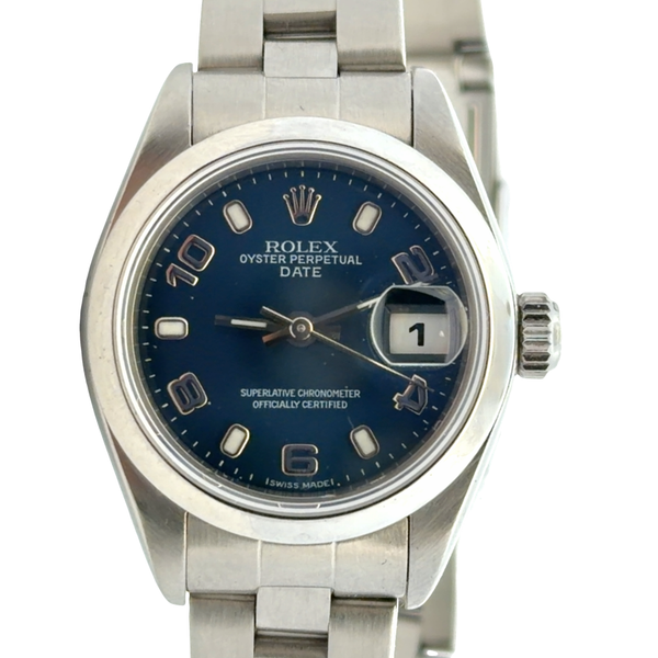 Pre Owned Rolex Lady Date 79160 Blue Arabic Dial 26mm Watch Classic Creations In Diamonds & Gold Venice, FL