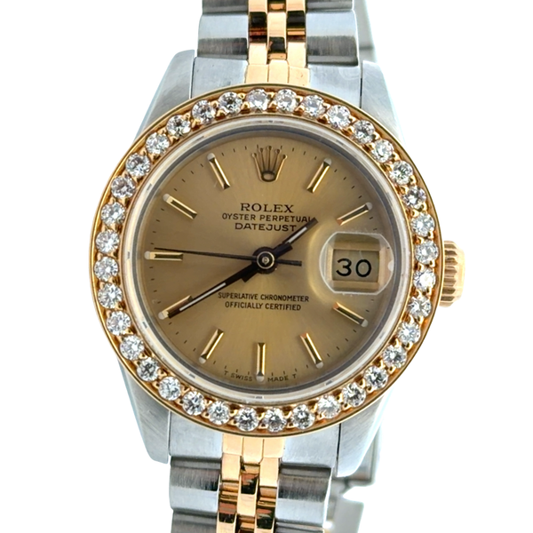 Pre Owned Rolex Lady Datejust 69173 Champagne Diamond Bezel 26mm Image 2 Classic Creations In Diamonds & Gold Venice, FL