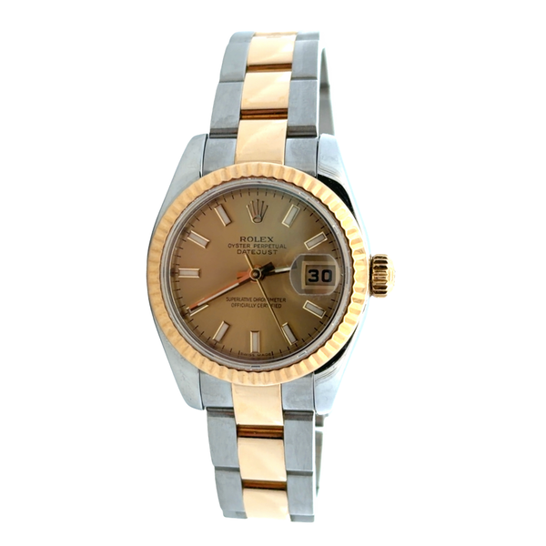 Pre Owned Rolex Lady Datejust 179173 Champagne Dial 26mm Classic Creations In Diamonds & Gold Venice, FL