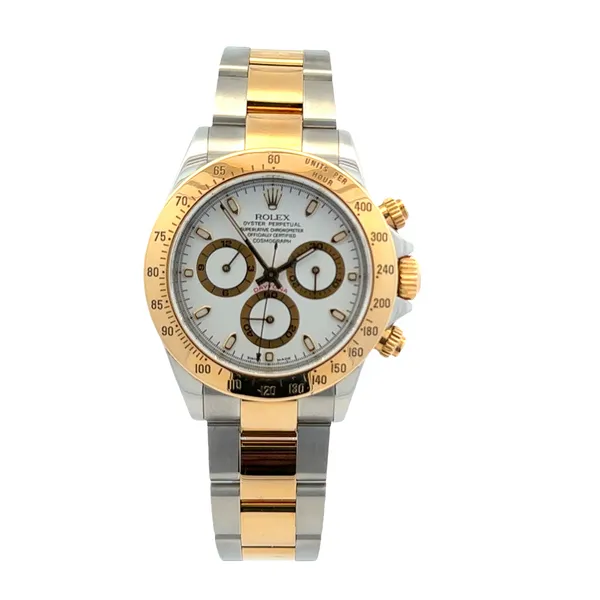 18KY/SS Rolex Daytona White DIal Box & Papers Ref #116523 (2003) Classic Creations In Diamonds & Gold Venice, FL