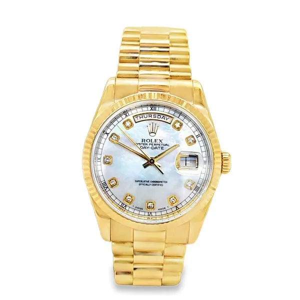 Pre-Owned Rolex Oyster Perpetual Day-Date Model 118238 (2002) Classic Creations In Diamonds & Gold Venice, FL