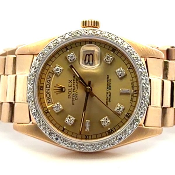 Pre-Owned 1979 Rolex Day-Date President 36mm Ref 18038 Champagne Diamond Dial 18K Gold Watch Image 3 Classic Creations In Diamonds & Gold Venice, FL