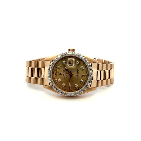 Pre-Owned 1979 Rolex Day-Date President 36mm Ref 18038 Champagne Diamond Dial 18K Gold Watch Classic Creations In Diamonds & Gold Venice, FL