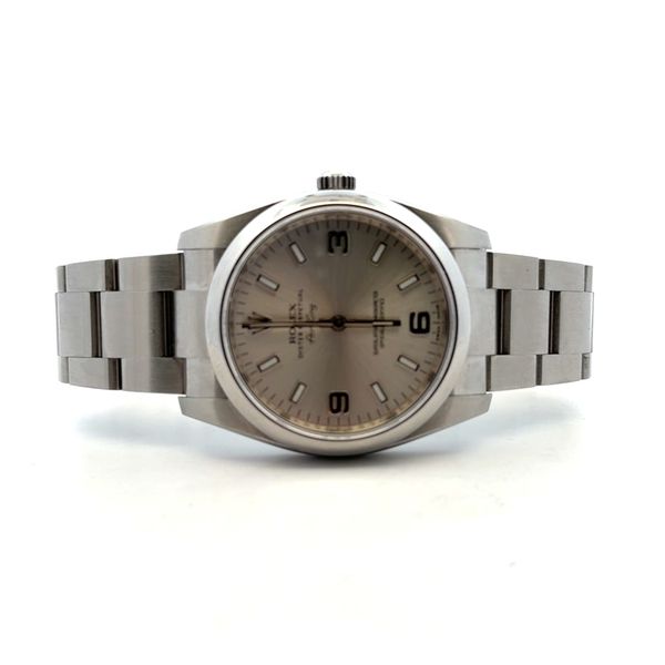 Pre-Owned 2010 Rolex Air-King 34mm Ref 114200 Silver Arabic Dial Oyster Bracelet Watch Classic Creations In Diamonds & Gold Venice, FL