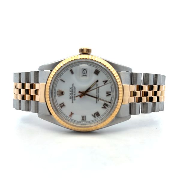 Pre-Owned 1983 Rolex Datejust 36mm Ref 16013 White Roman Dial Two-Tone Jubilee Watch Classic Creations In Diamonds & Gold Venice, FL