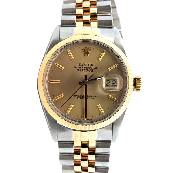 Pre-Owned 1987 Rolex Datejust 36mm Ref 16013 Champagne Dial Two-Tone Jubilee Watch Classic Creations In Diamonds & Gold Venice, FL