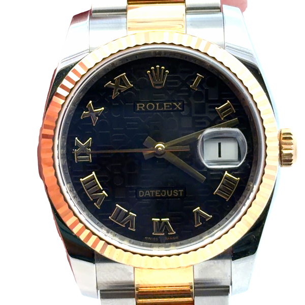 Pre-Owned 2008 Rolex Datejust 36mm Ref 116233 Black Jubilee Roman Dial Oyster Bracelet Box and Card Image 3 Classic Creations In Diamonds & Gold Venice, FL