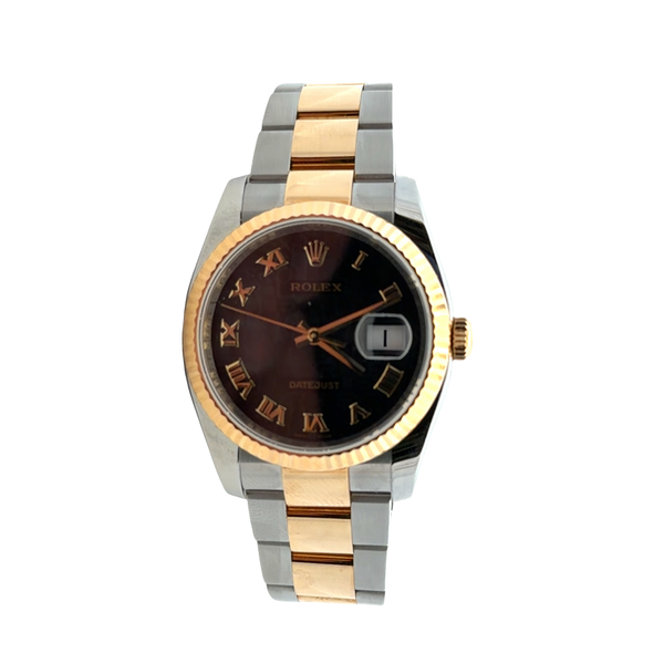 Pre-Owned 2008 Rolex Datejust 36mm Ref 116233 Black Jubilee Roman Dial Oyster Bracelet Box and Card Classic Creations In Diamonds & Gold Venice, FL