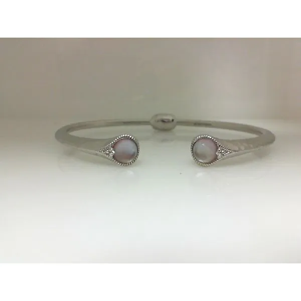 Silver Pink Mother of Pearl Hammered Hinged Cuff Bangle Classic Creations In Diamonds & Gold Venice, FL