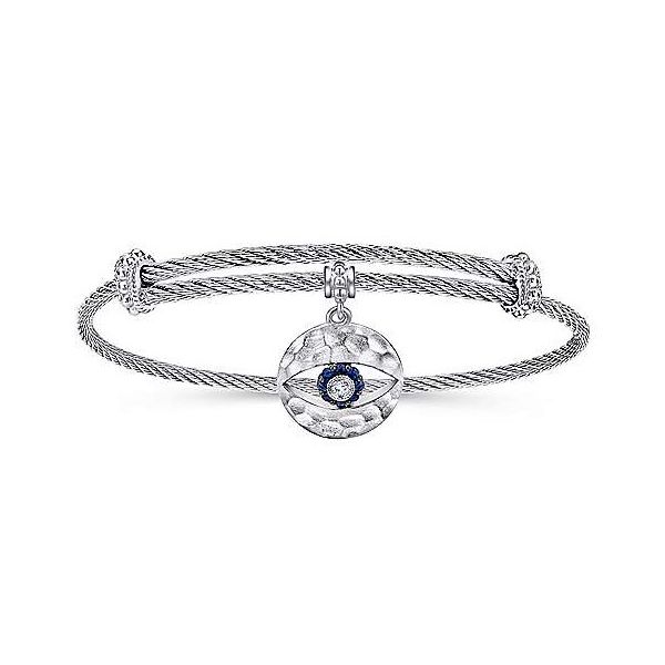 Silver & Stainless Steel Evil Eye Adjustable Bangle Classic Creations In Diamonds & Gold Venice, FL