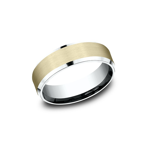 Benchmark Rockwell 7mm Two Tone 14K White and Yellow Gold Wedding Band Satin Center Comfort Fit Classic Creations In Diamonds & Gold Venice, FL